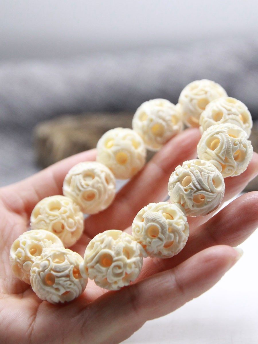 天然猛犸象牙鬼工玲珑球同心鬼工球摆件diy项链手链配饰包手机挂
