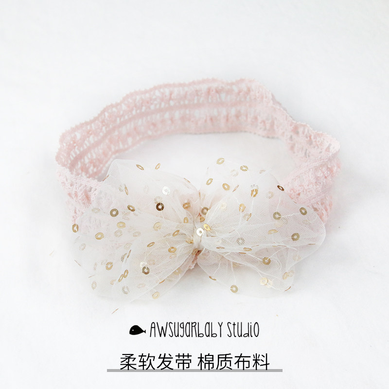 婴儿发带护囟门帽夏季薄款甜美公主女宝宝闪亮蝴蝶结头带发箍头饰