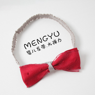 婴儿发带酒红纱蝴蝶结女宝公主发箍头饰宝宝周岁百日头花头箍ins