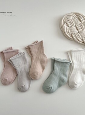 新生婴儿春秋棉袜宝宝松口不勒脚中筒短袜男女童类卷边ins潮袜子