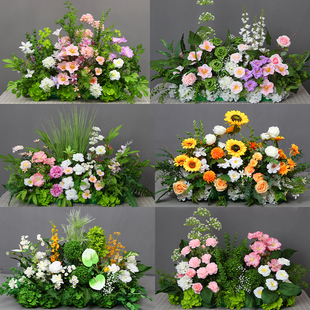 婚庆花排森系地排花 绿色仿真花婚礼背景布置假花路引花成品花艺