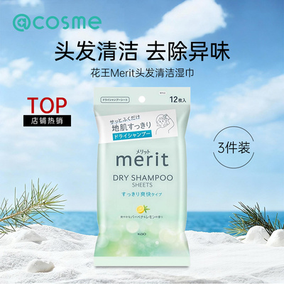 日本花王merit干发湿巾刘海去油免洗清洁除汗味干洗 超值3件装
