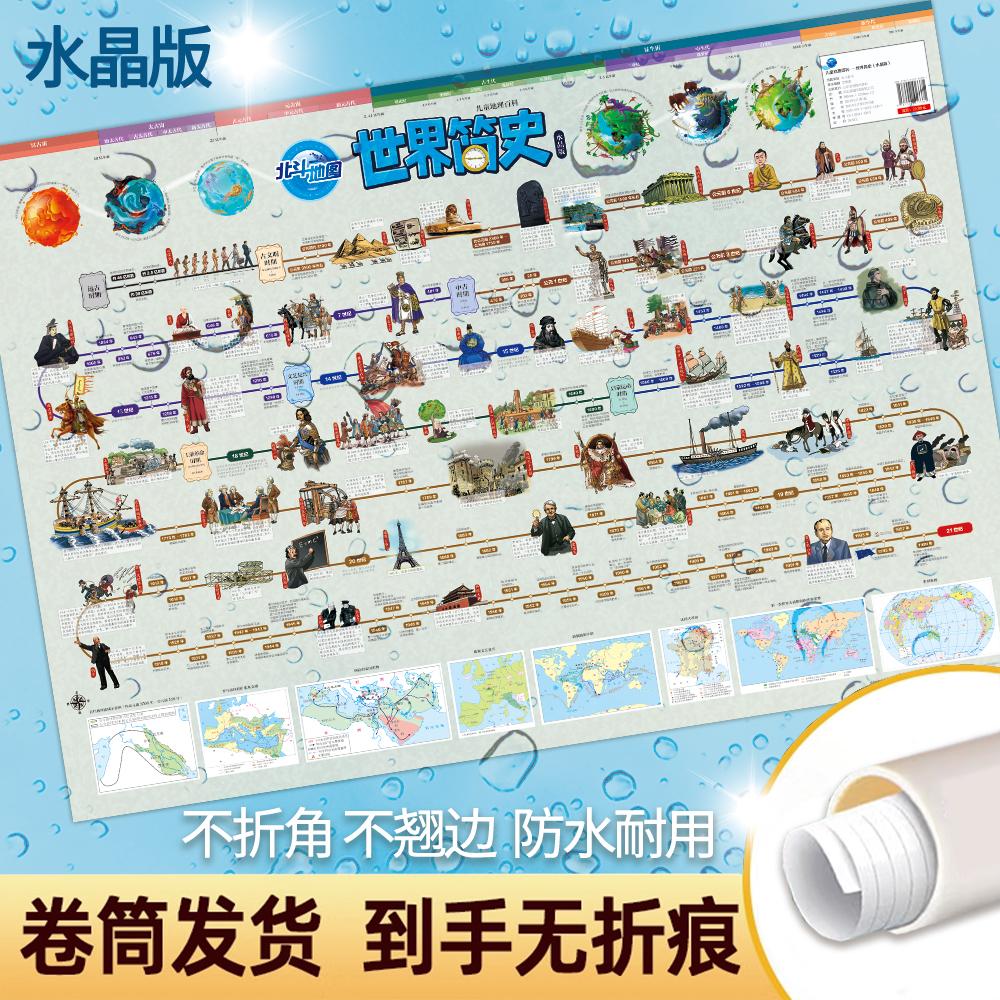 北斗地图)高清儿童地理百科 世界简史 水晶版 学生专用新版全国地图墙贴大尺寸挂画小学生书房地理知识挂图客厅背景墙大地图