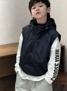 儿童马甲薄款男童春秋装外套连帽2026新款潮帅气时髦女童背心外穿