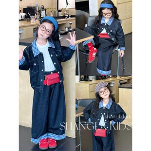 韩国女童牛仔套装春秋2025新款儿童春季洋气时髦中大童牛仔两件套