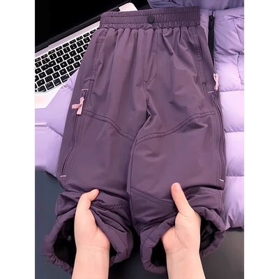 女童加绒裤子秋冬款2025新款儿童装洋气冲锋裤女孩冬季韩版休闲裤