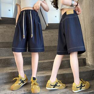 女童夏季薄款裤子儿童天丝牛仔裤女大童中裤儿童五分裤初中生短裤