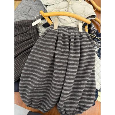 儿童裤子秋季2025新款男女童韩系条纹加绒休闲裤宝宝百搭灯笼裤潮