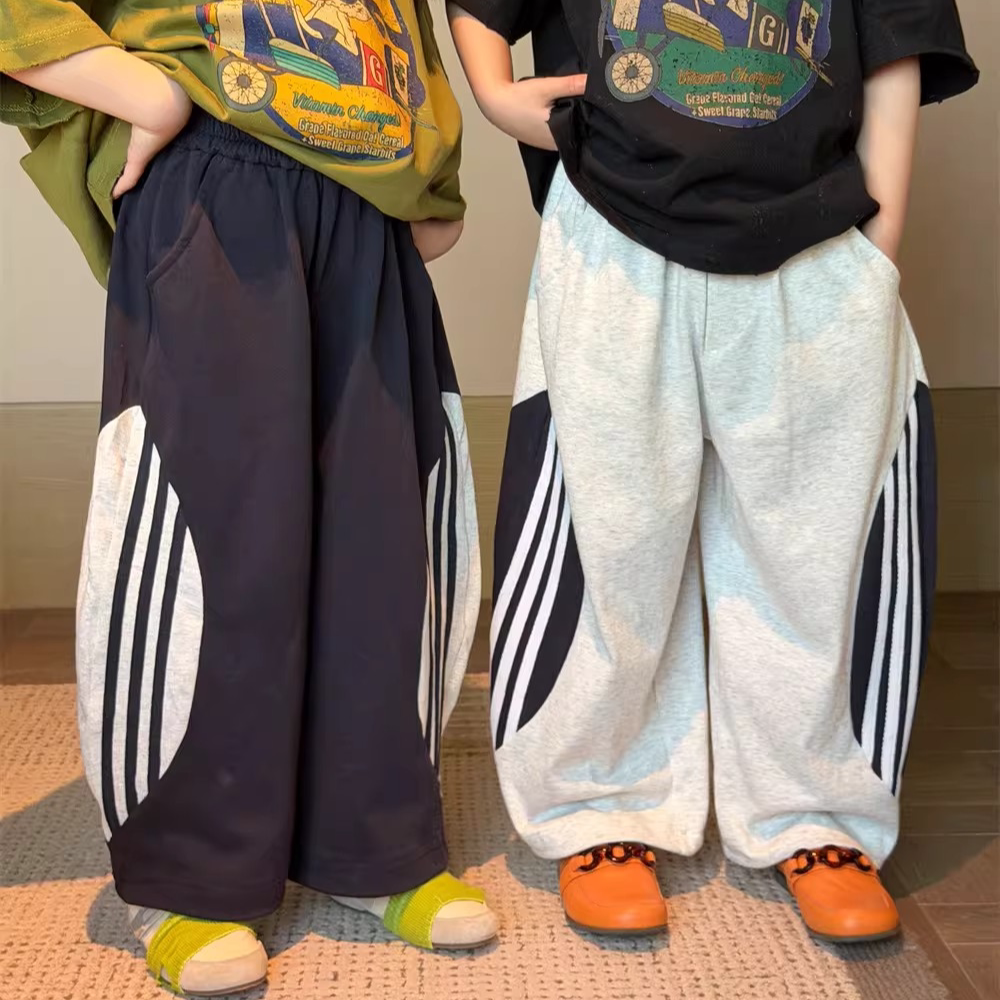 儿童撞色拉条休闲裤卫裤春季新品韩版男女童宽松运动裤长裤洋气潮