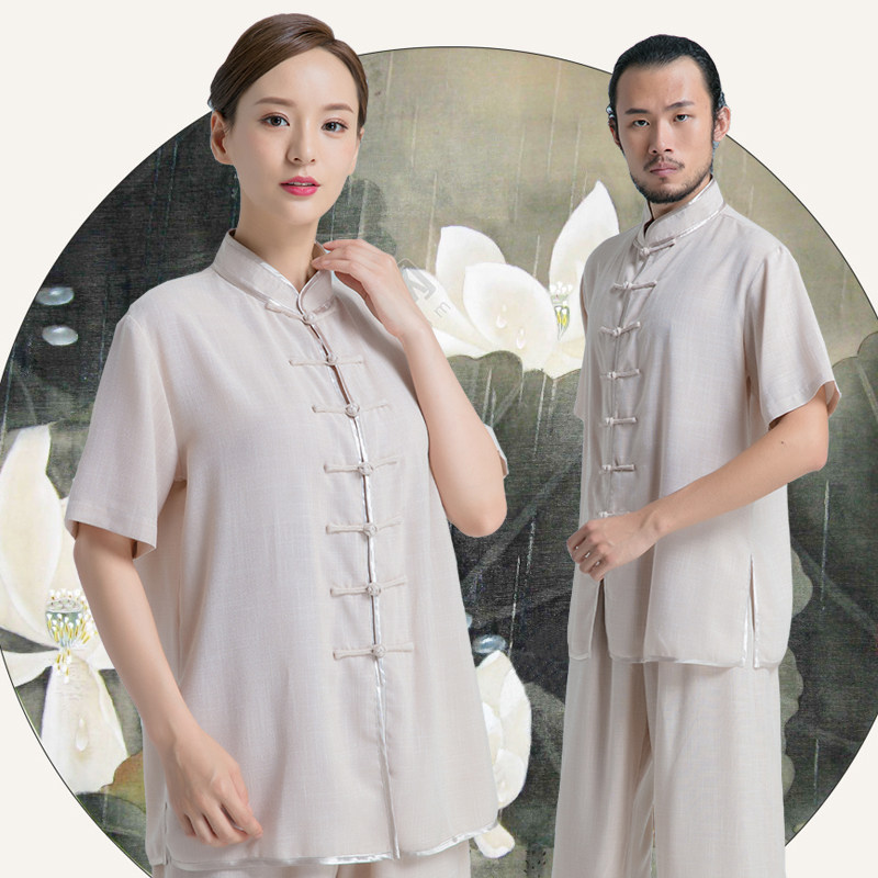 武农春季棉麻短袖太极拳服 男女晨练功服武术演出表演中国太极服