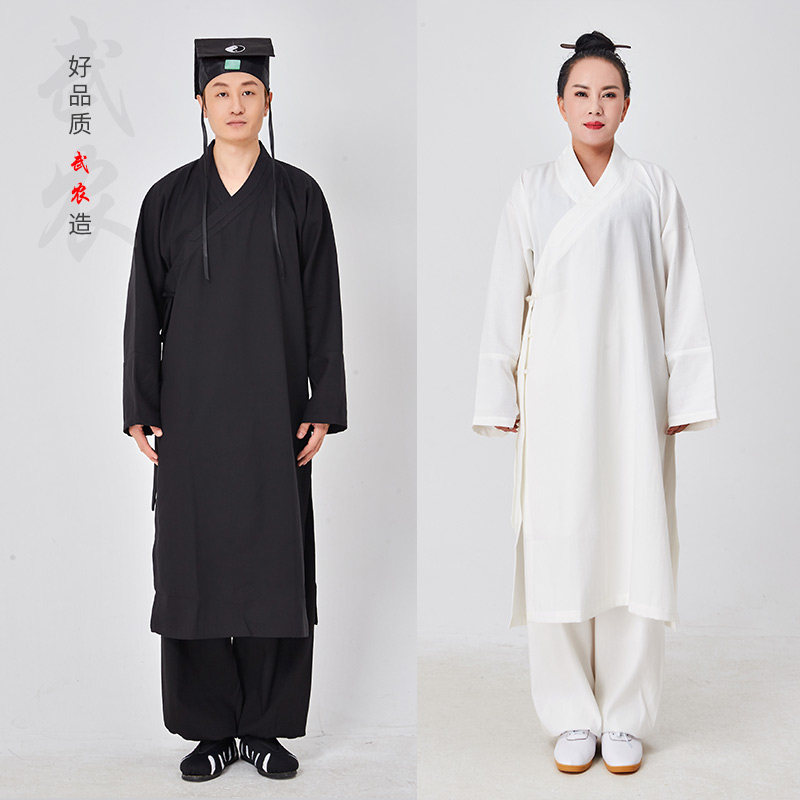 武当山长袍茅山道士服男女居士服亚麻中长款斜襟服装道士穿的衣服