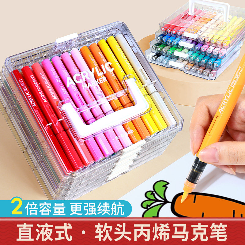 丙烯麦克笔小学生美术专用不透色可叠色防水性笔笔芯美术生直液式