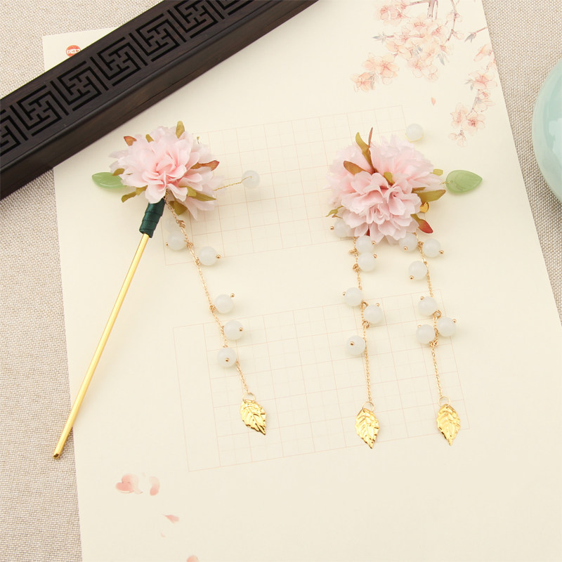 杏花雨古风绢花发簪发夹步摇diy手工制作古装汉服清新少女流苏仙