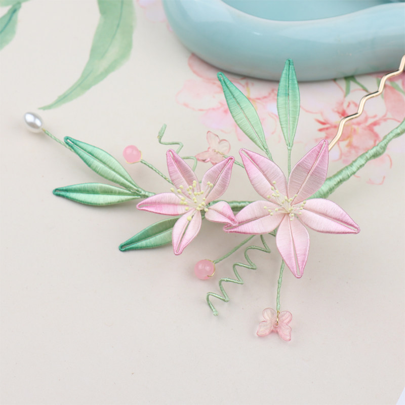 桃花缠花材料包发饰发簪diy手工古风汉服配饰制作蚕丝新手教程