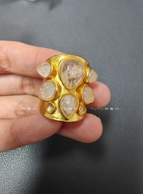 Sasa同款法国小众设计古森中古vintage天然水晶戒指宝石戒食指环