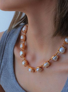 欧美复古小众设计师天然异形巴洛克项链ins高级感轻奢珍珠锁骨链