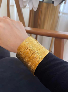 欧美vintage复古夸张叶子宽版开口手镯简约时尚街拍款个性手环女