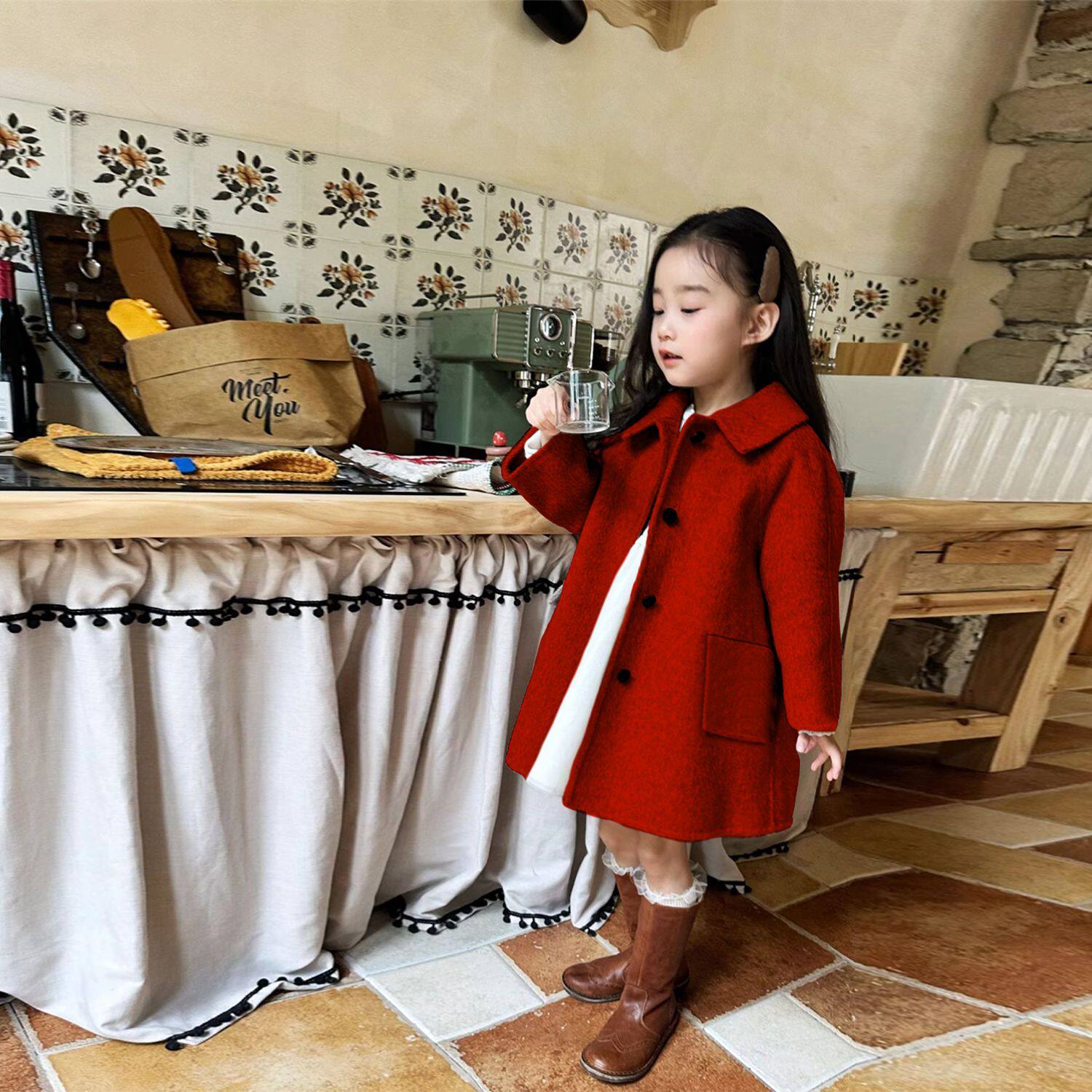 女童童装双面呢大衣儿童洋气时髦加厚保暖大衣中大童冬装毛呢外套