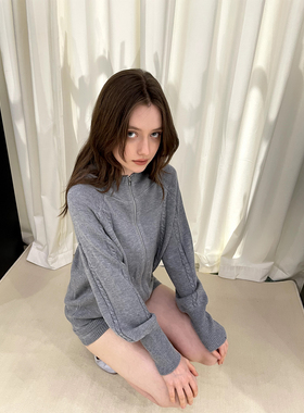 [GINGER]BabesoQ乖乖带帽拉链毛衣针织外套短裤套装灰色学院风