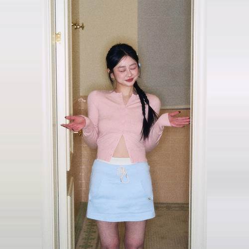 WiLdR纯色针织开衫女短款小衫