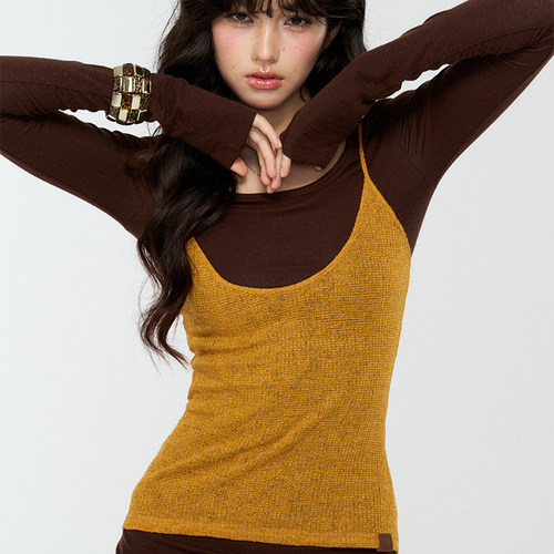 4muggle真两件打底撞色上衣