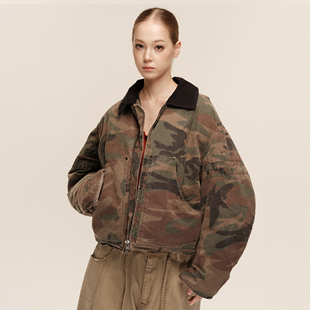 派克羽绒服 COZYDOLL巴恩风白鸭绒复古做旧迷彩廓形弯刀袖 GINGER