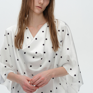[GINGER]ARTIFICIAL WORLD波点荡领雪纺丝绸不规则蝙蝠袖罩衫上衣
