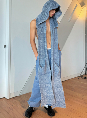 [GINGER]Babesochill 蓝色混纺针织帽兜围巾造型时髦感