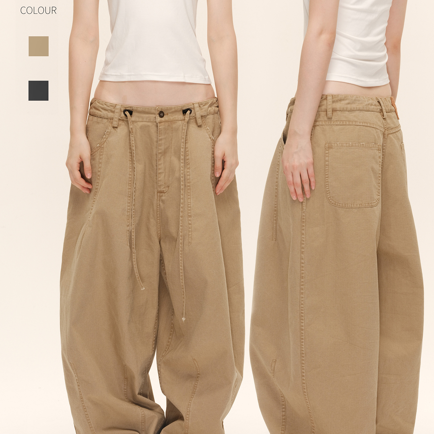 COZYDOLL复古水洗低腰阔腿工装裤