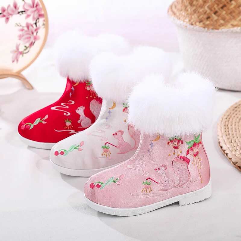 中国风汉服鞋女童冬喜庆新年拜年雪地靴