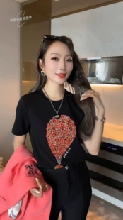 新百搭显瘦圆领短袖 欧洲站曼曼家正品 2023春季 刺绣气球休闲T恤女