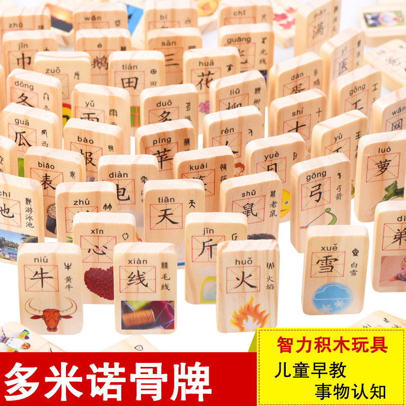 木丸子儿童 木制积木数字水果多米诺骨牌 儿童早教学习益智玩具