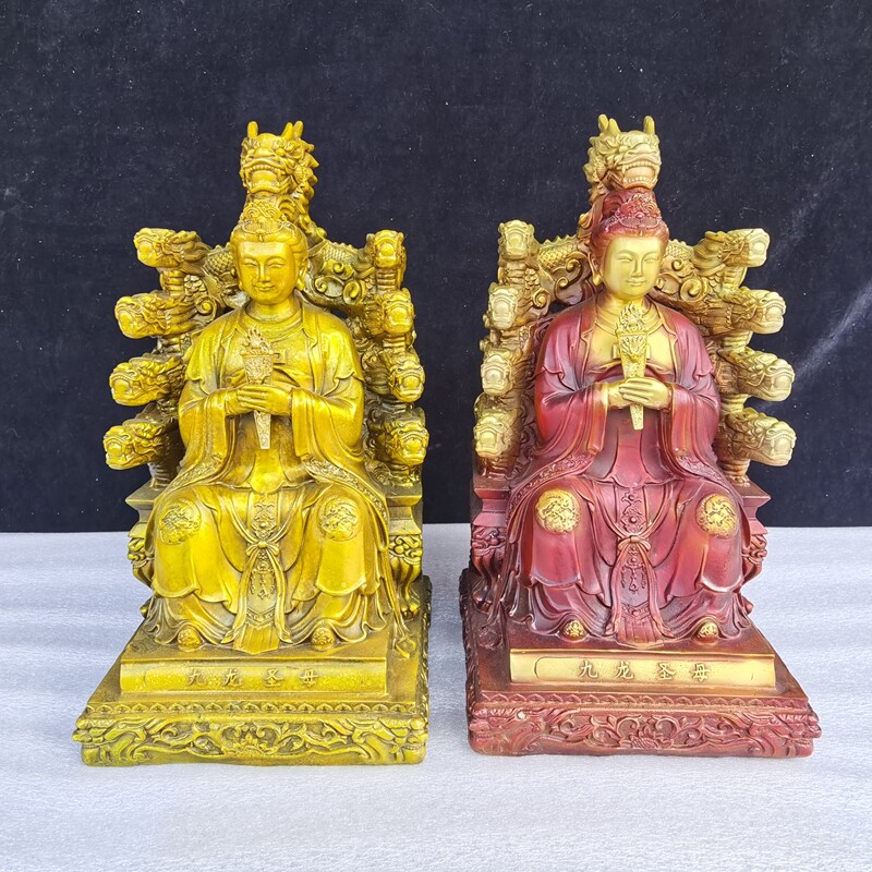 纯铜九龙圣母摆件神像家居客厅玄关装饰品九江圣母九莲三圣母娘娘