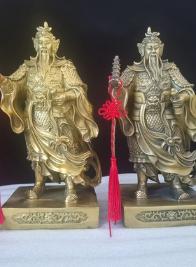 纯铜托塔天王佛像托塔李天王黄铜李靖铜像家用客厅摆件