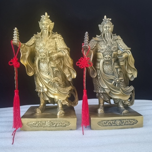 纯铜托塔天王佛像托塔李天王黄铜李靖铜像家用客厅摆件