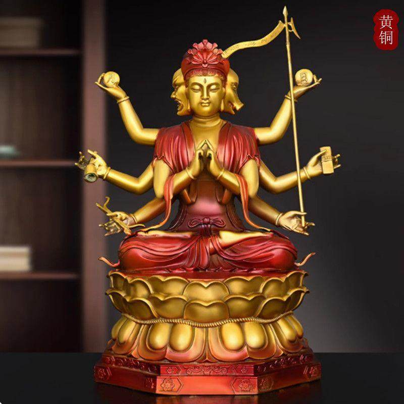 纯铜斗姆斗姥元君像佛像日月菩萨四面八臂佛先天道母铜器摆件