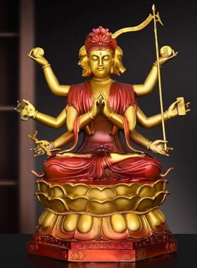 纯铜斗姆斗姥元君像佛像日月菩萨四面八臂佛先天道母铜器摆件