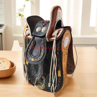 蒙古族特色手工制作牛皮小马鞍子摆件蒙古元素纪念品装饰摆件马鞍