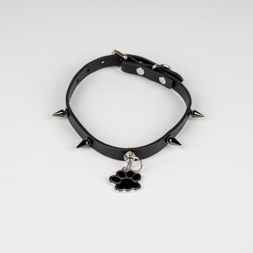 朋克风项圈女m定制金属choker 狗爪吊牌锁骨链刻字男女颈带K9脖圈