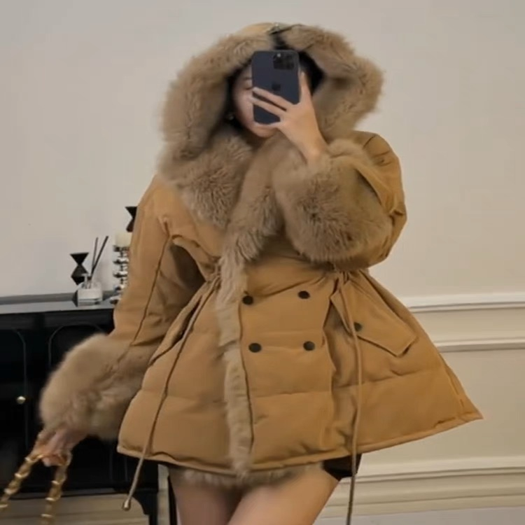 狐狸毛大毛领皮草羽绒服外套女气质名媛高端皮毛一体新年战袍大衣