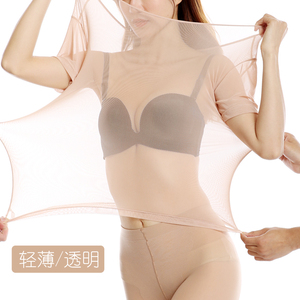 肤色舞蹈隐形紧身透明网纱打底衫