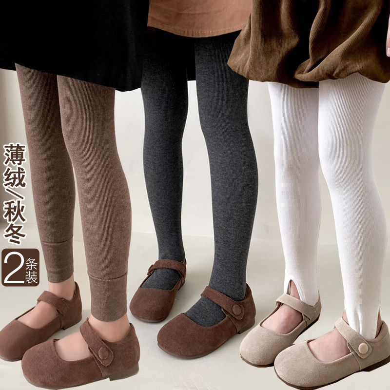 儿童打底裤春秋加薄绒女童连裤袜白色舞蹈袜九分裤春秋宝宝踩脚裤