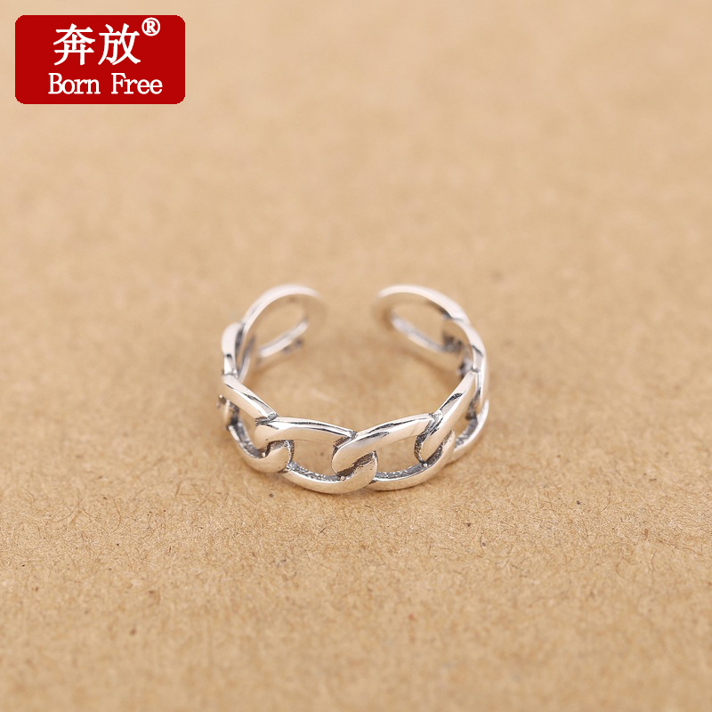 Born Free/奔放S925纯银饰品泰银麻花链条开口戒指韩版时尚女指环