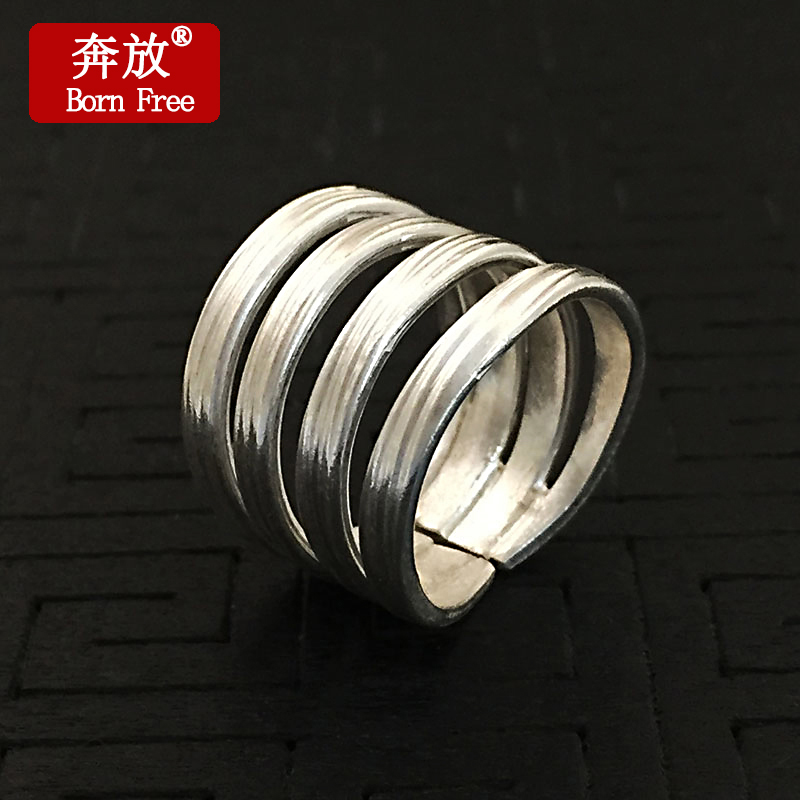 Born Free/奔放S925纯银饰品泰国清迈手工银多层拉丝戒指男女指环