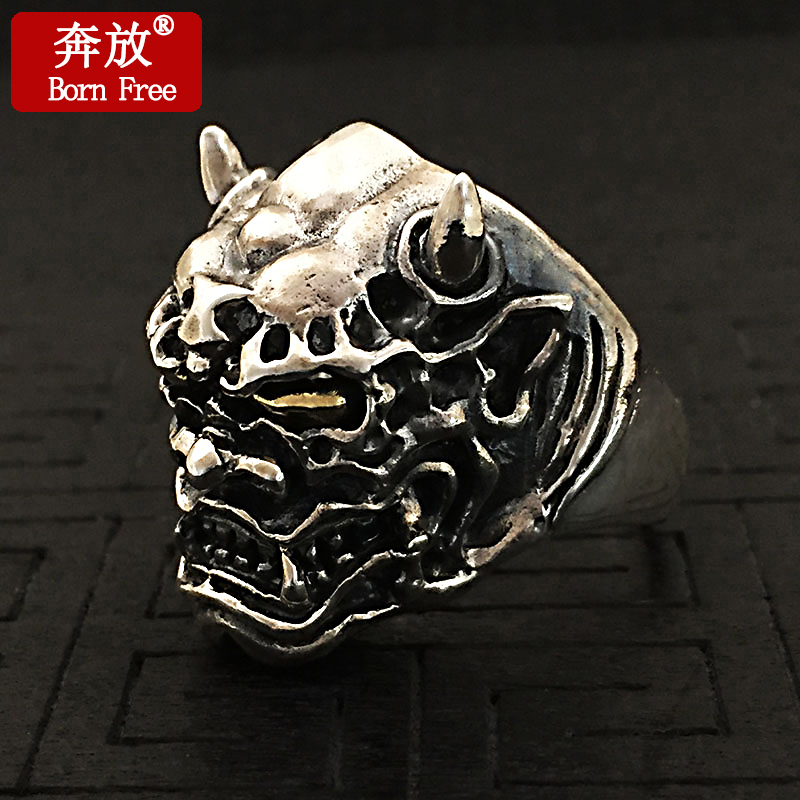 Born Free/奔放S925纯银饰品个性男女款般若面具恶魔潮流指环戒指