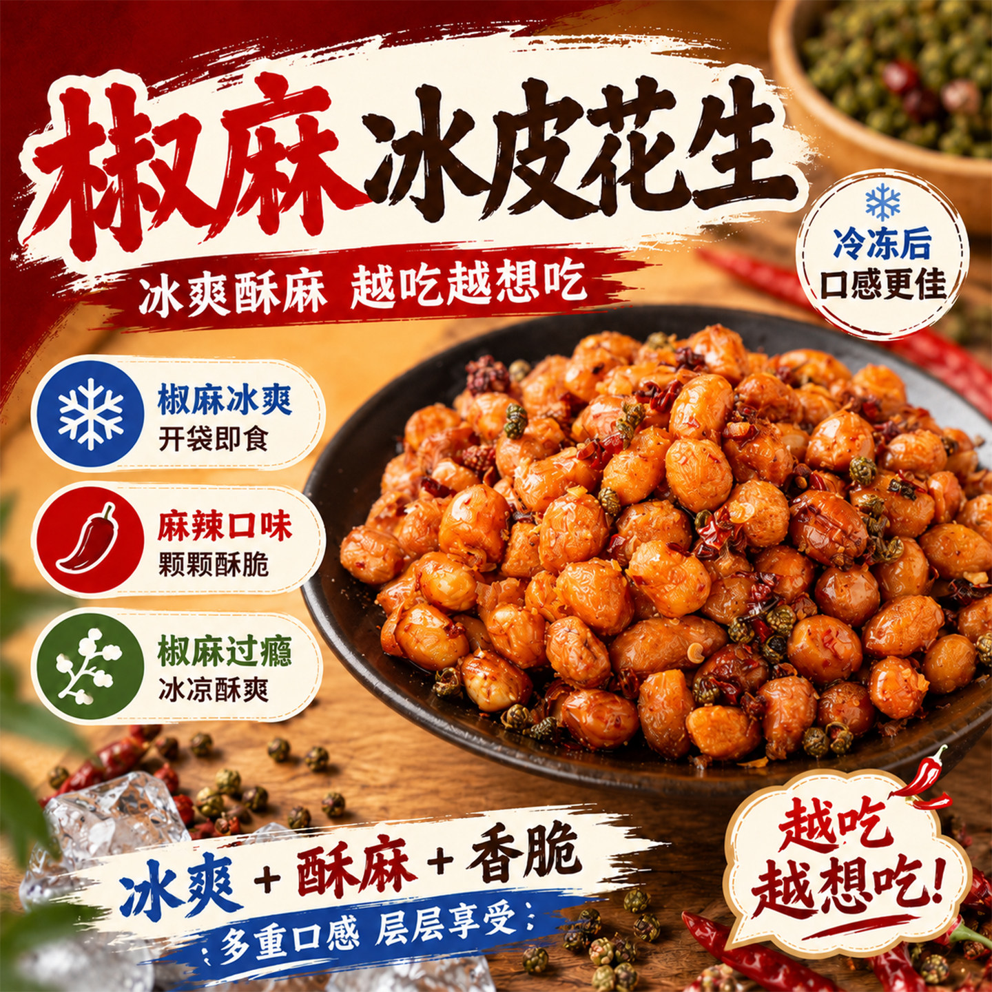 椒麻冰皮花生米麻辣花生冰爽口感冷冻即食休闲零食坚果炒货下酒菜