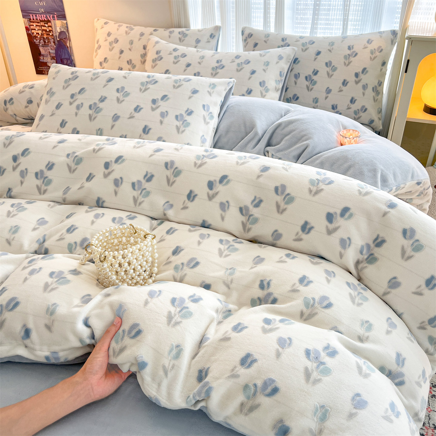 加厚保暖丝绒拼接牛奶绒四件套