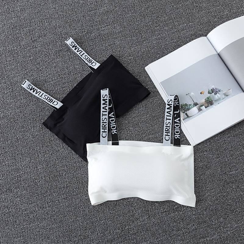 无痕冰丝字母肩带裹胸吊带背心女打底防走光抹胸少女美背文胸内衣