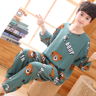 棉绸睡衣儿童长袖胖男童家居服薄款夏季小童女孩加大码空调服套装