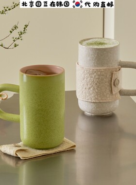 韩国直邮代购odense手工陶瓷芭乐绿粉蓝咖啡杯茶水杯马克杯隔热套